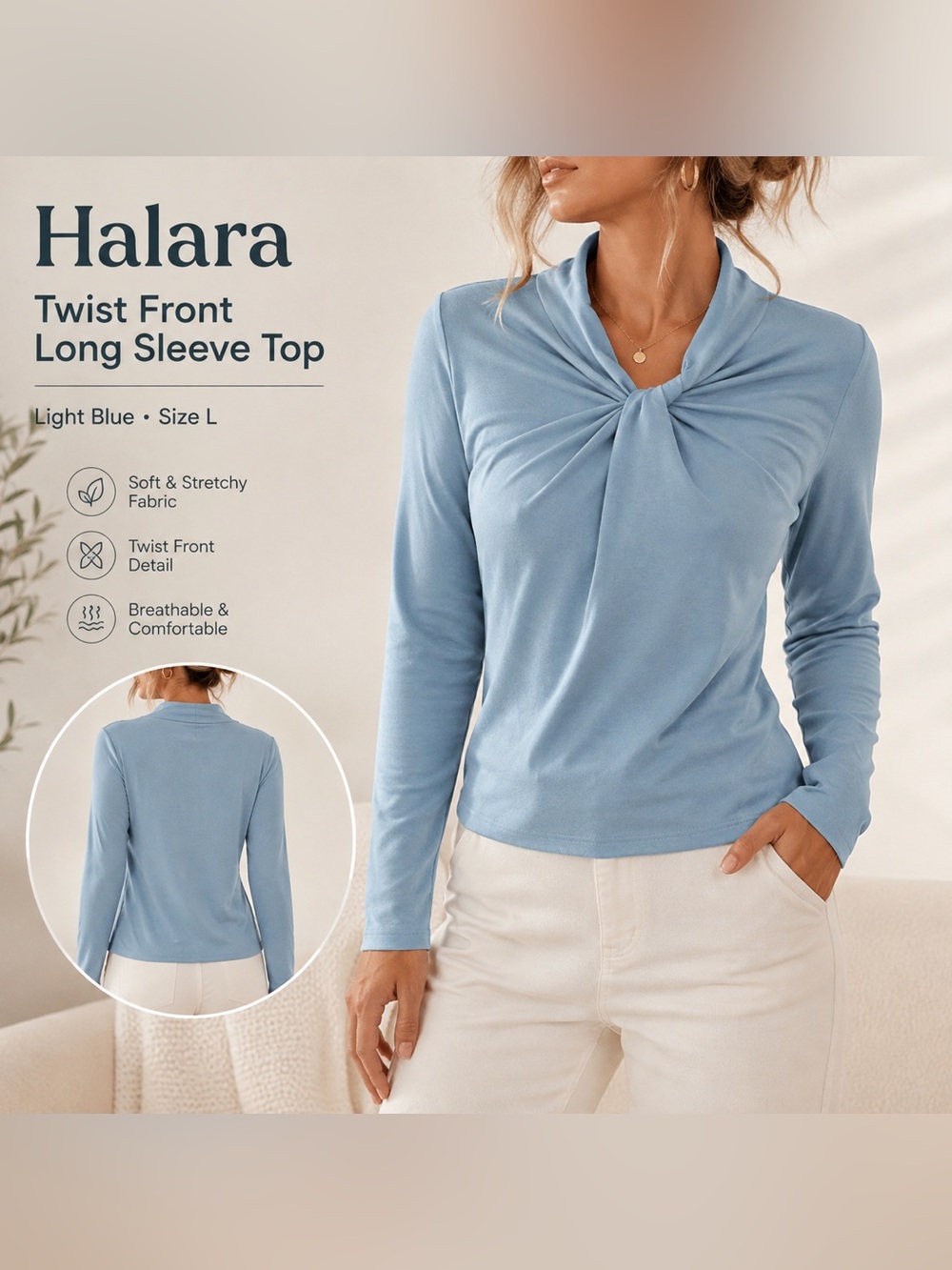 🔥 BUNDLE & SAVE 🔥 Halara | Twist Front | Long Sleeve Top | Light Blue | L